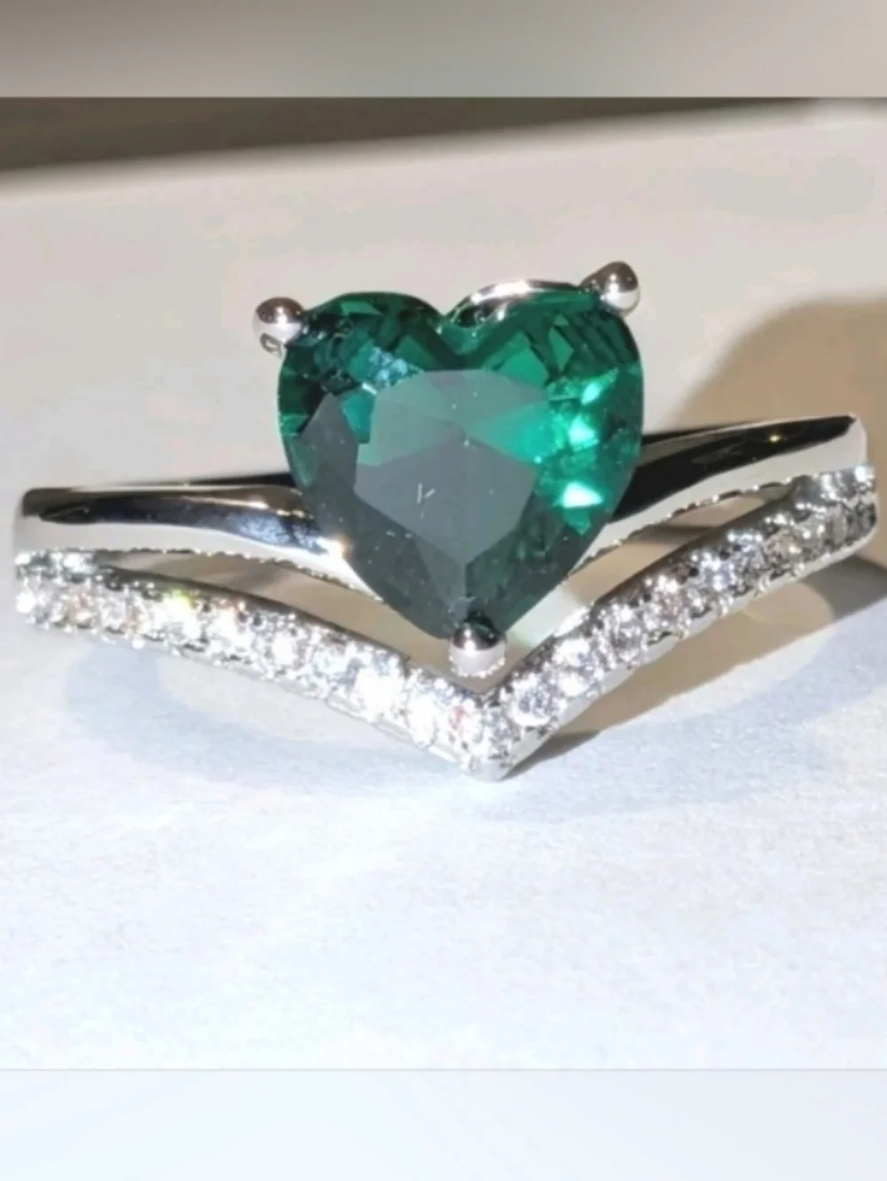 Lab-Created Emerald Green3ct Heart Cut Women's Engagement Ring White Gold Plated